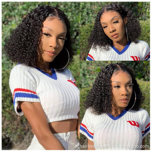 China Wig Supplier Tangle Free Curly Human wig Hair Front Straight Human Hair 4X4 Closure Short Bob Lace Wigs